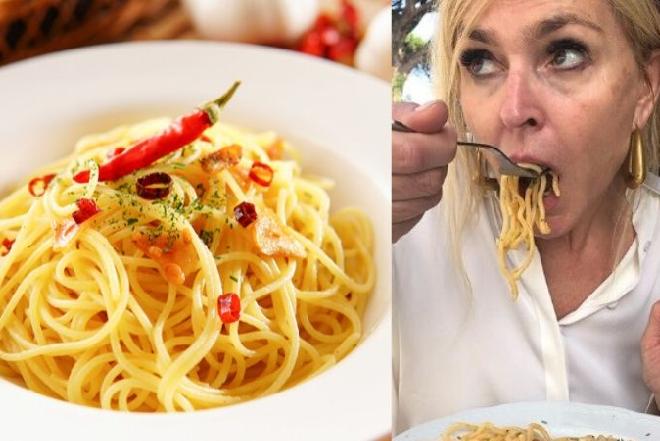 Monika Olejnik bezkarnie opycha się makaronem al dente